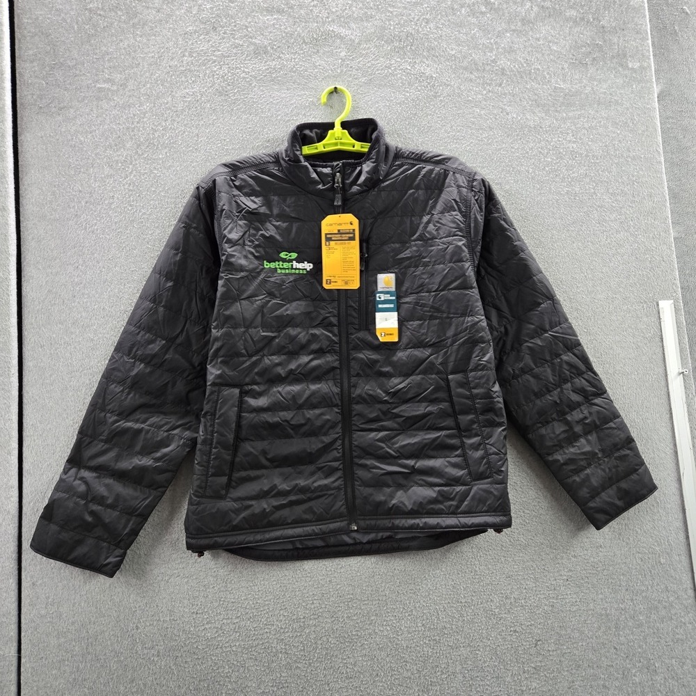 Carhartt Men Jacket L Black Nylon Rain Defender Embroidered Logo Insulated Relax